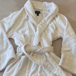 Lands' End White Plush Bathrobe